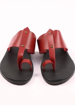 Black And Red Strappy Slides For Men In Leather With Buttons