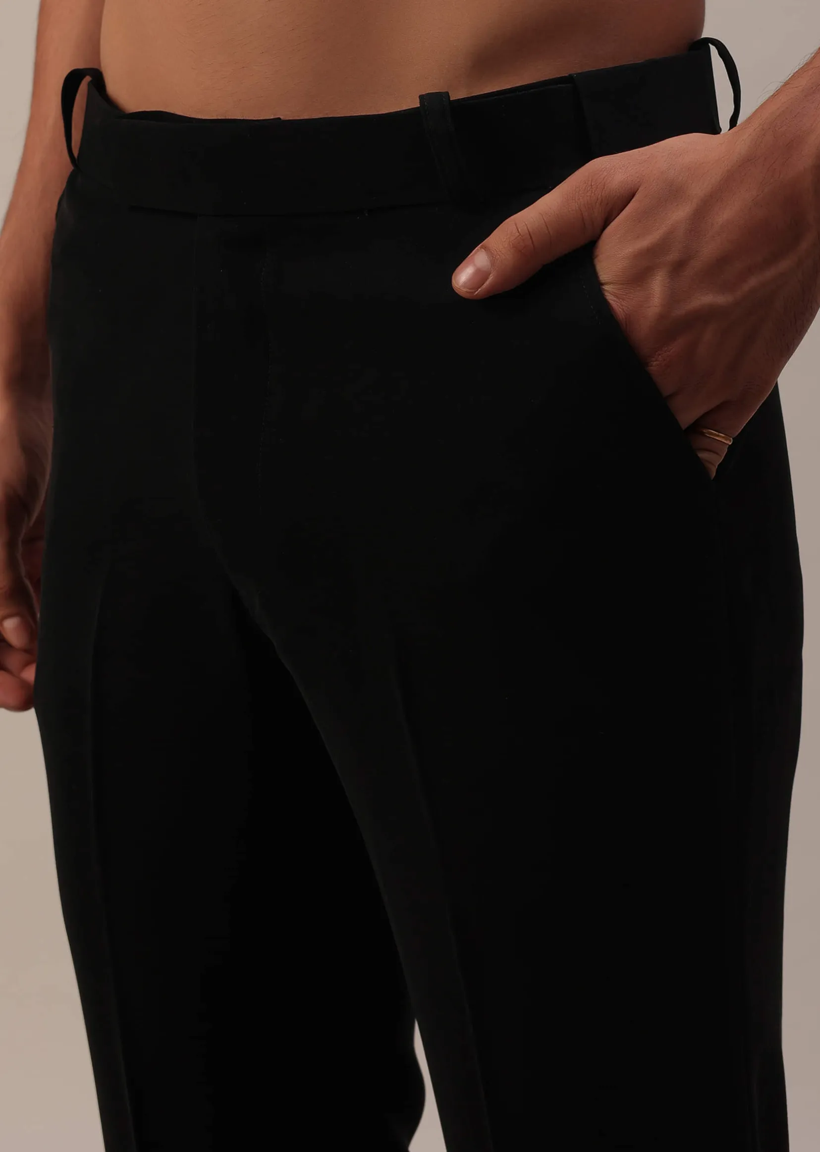 Black Asymmetric Indowestern With French Knots