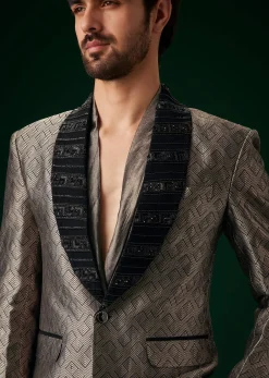 Black Banarasi Silk Tuxedo With Cut Dana And Crystal Embroidery