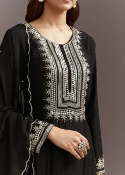 Black Beads And Sequins Work Kurta Set With Organza Dupatta