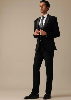 Black Blazer And Pant Set Tuxedo With Cutwork Detail