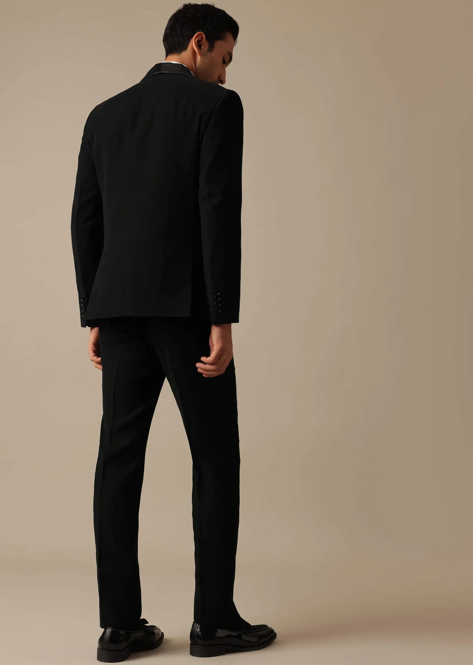 Black Blazer And Pant Set Tuxedo With Cutwork Detail