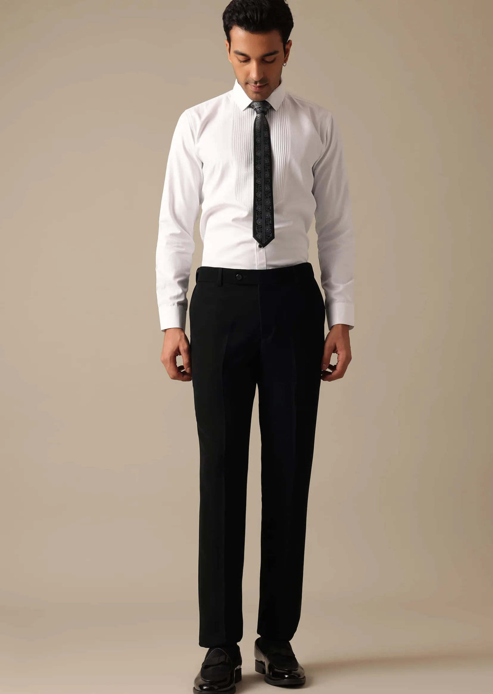 Black Blazer And Pant Set Tuxedo With Cutwork Detail