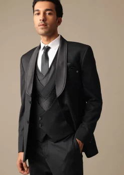 Black Blazer And Pant Set Tuxedo In Terry Rayon