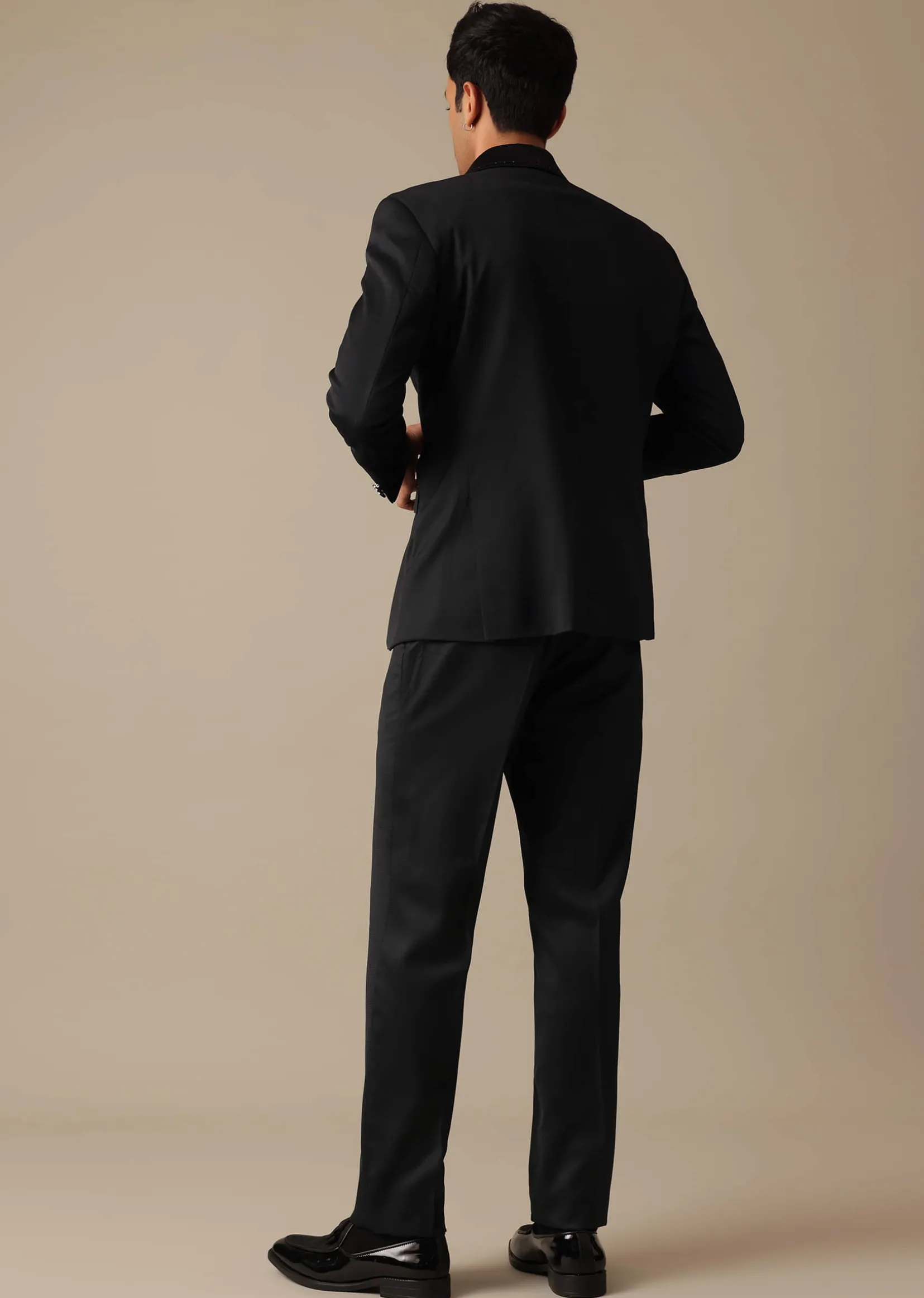 Black Blazer And Pant Set Tuxedo In Terry Rayon