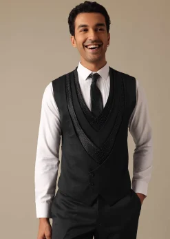 Black Blazer And Pant Set Tuxedo In Terry Rayon