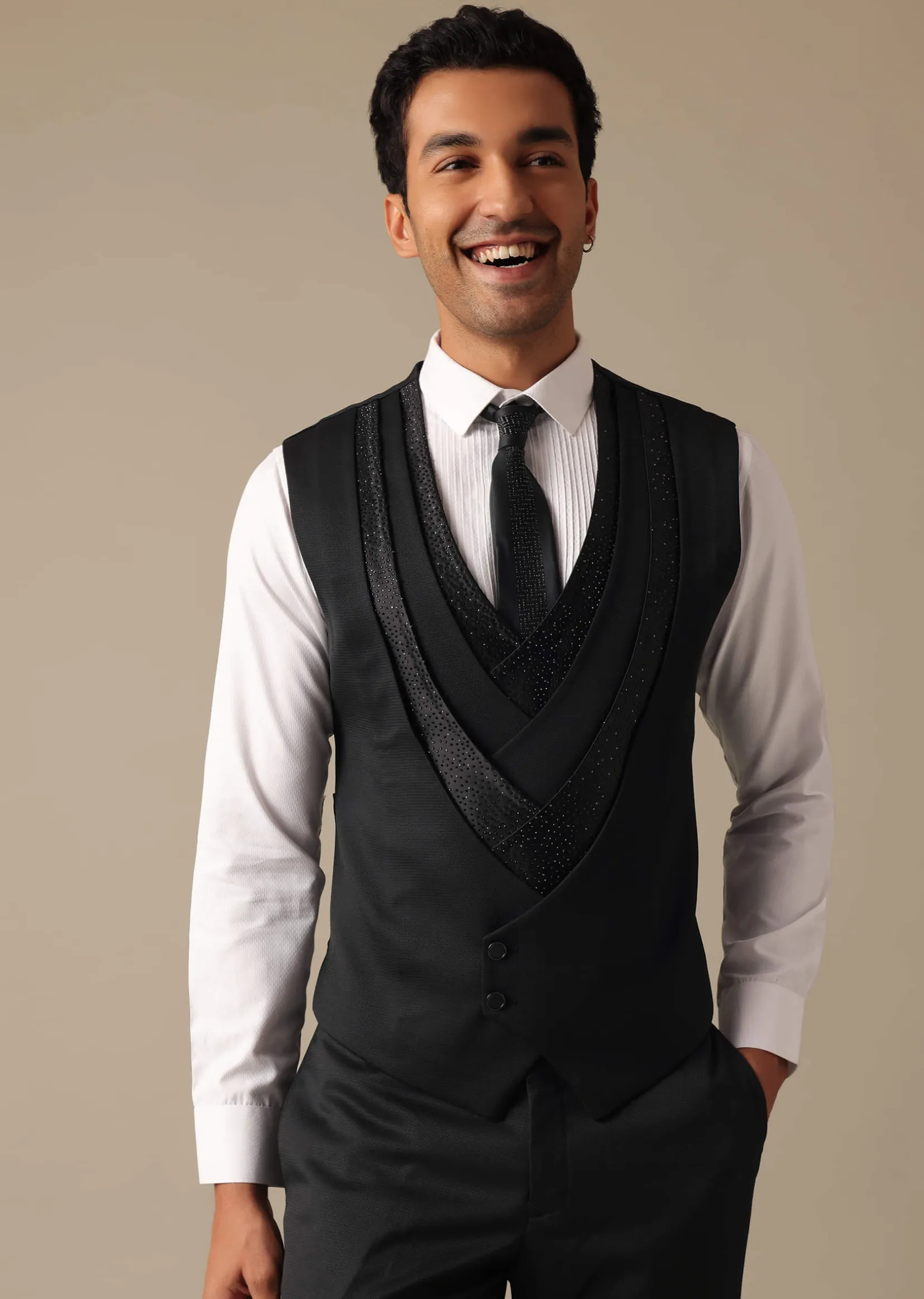 Black Blazer And Pant Set Tuxedo In Terry Rayon