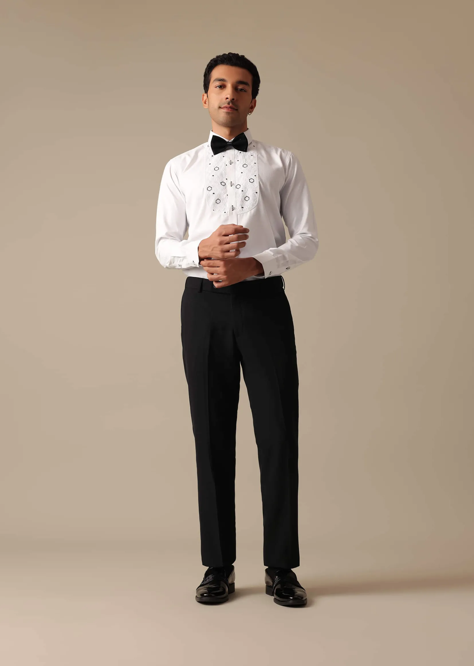 Black Blazer And Pant Set With Embroidered Detail Tuxedo Set