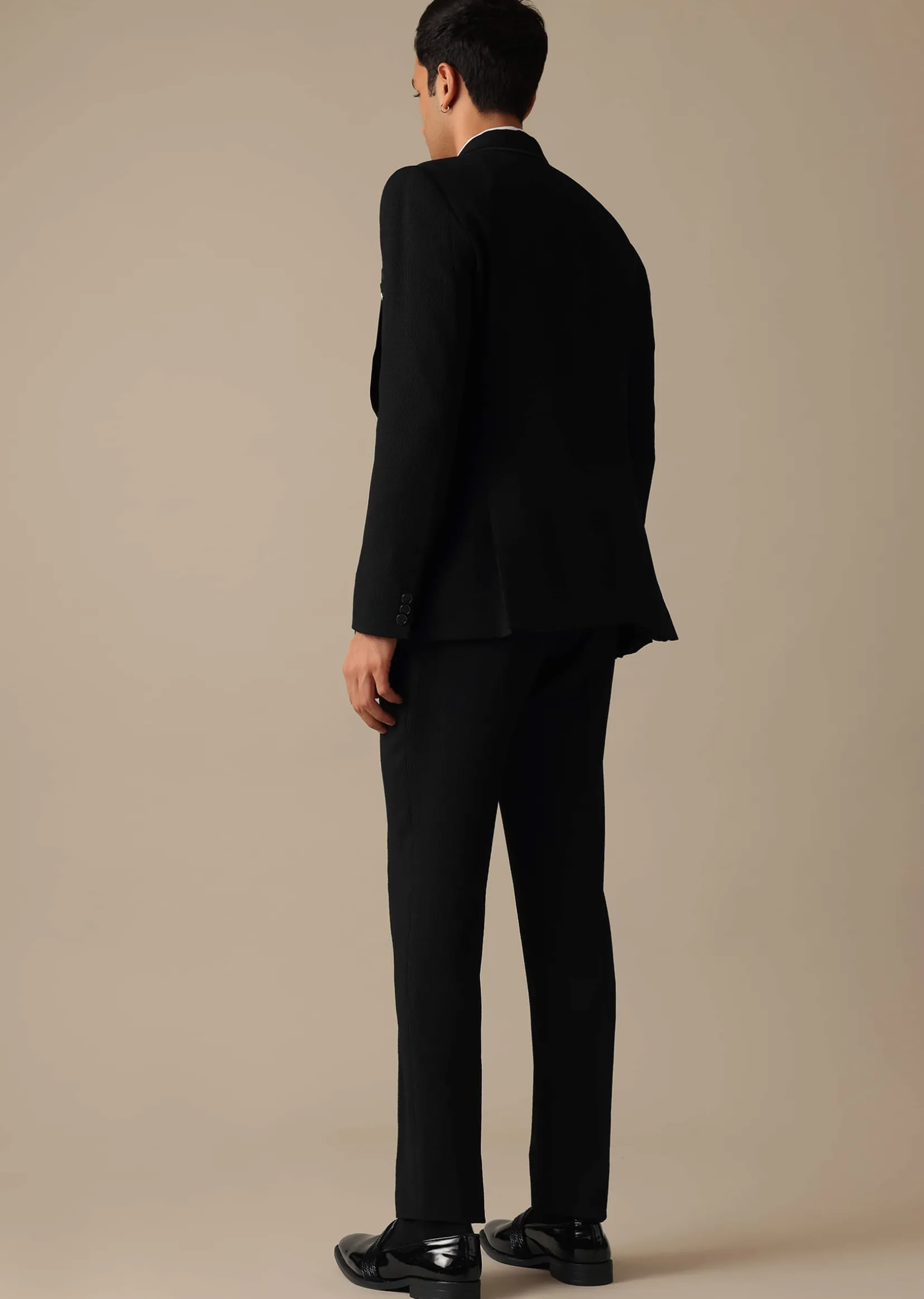 Black Blazer And Pant Tuxedo Set With Cutdana Work