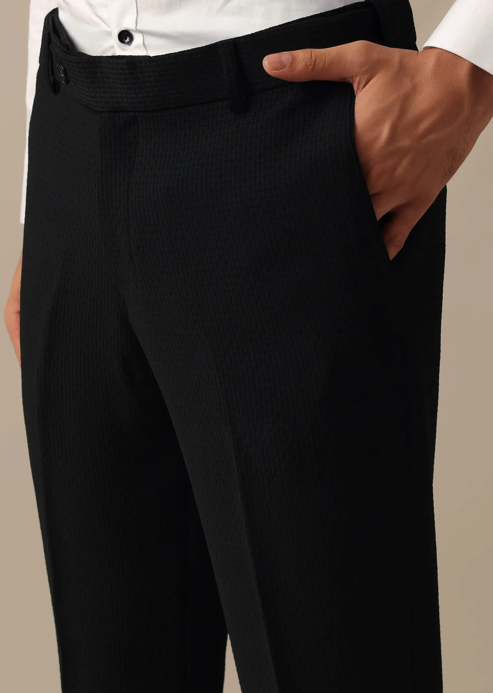 Black Blazer And Pant Tuxedo Set With Cutdana Work