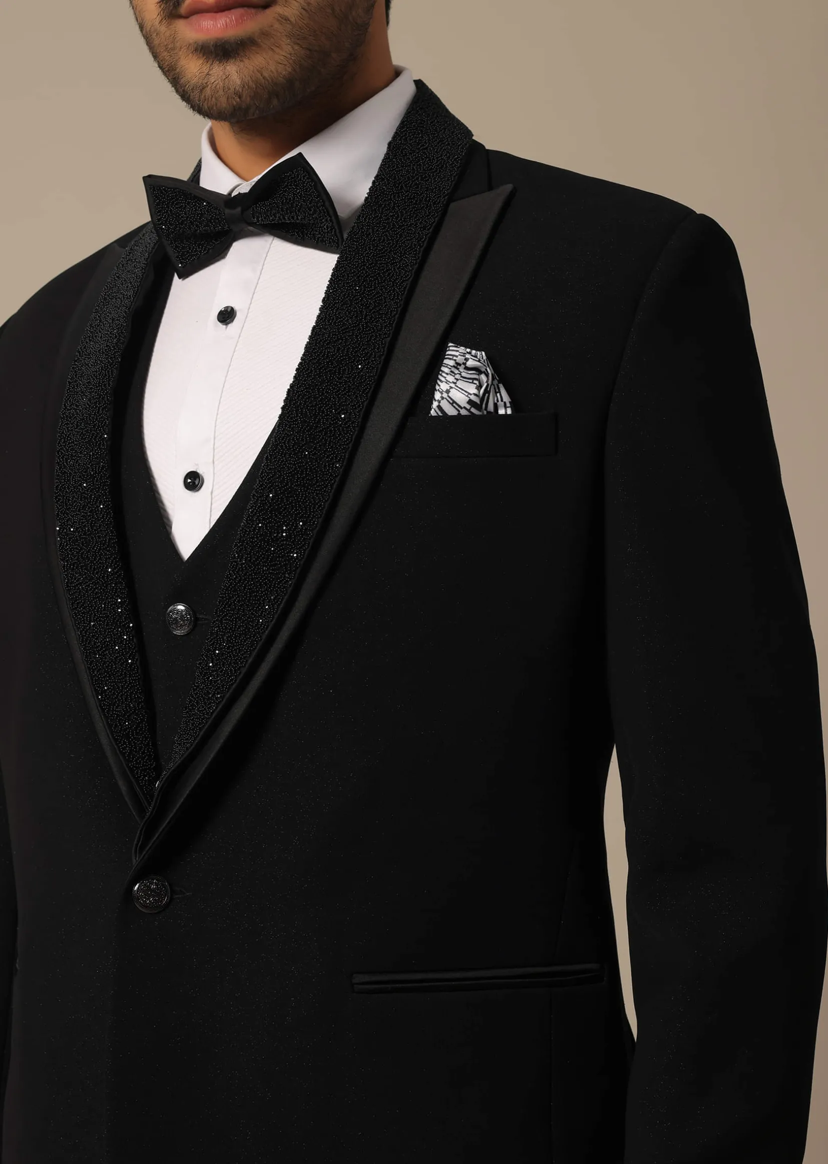 Black Blazer Set With Embroidered Detail