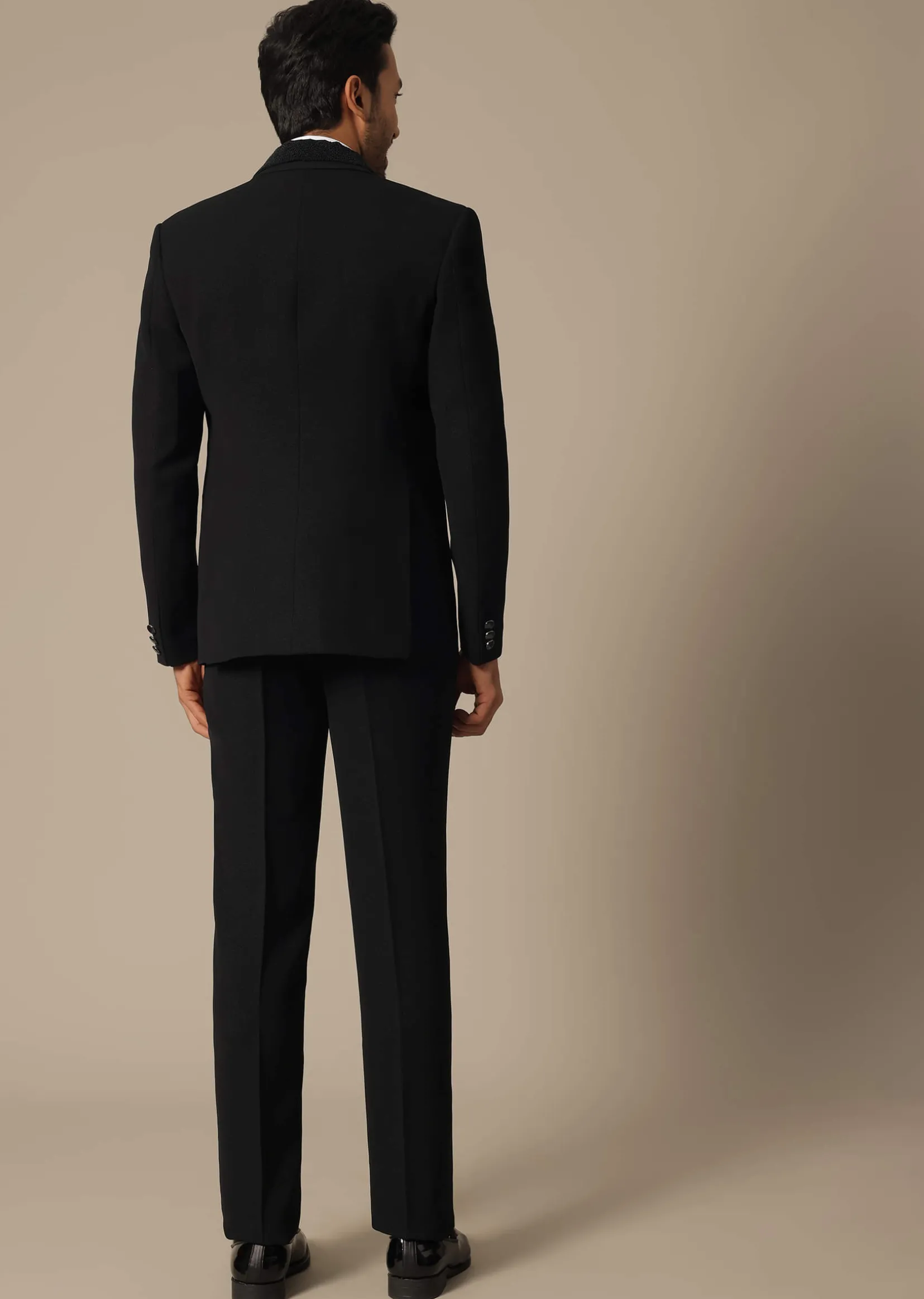Black Blazer Set With Embroidered Detail