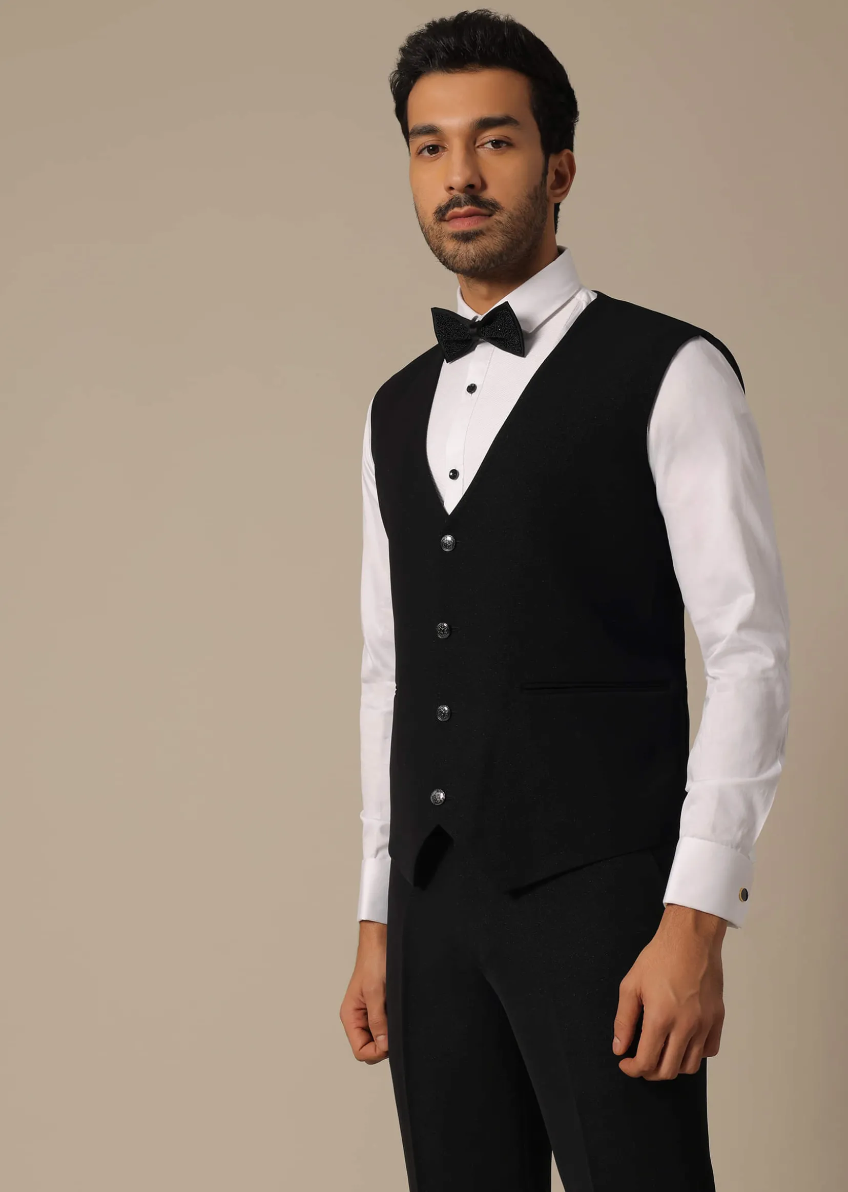 Black Blazer Set With Embroidered Detail