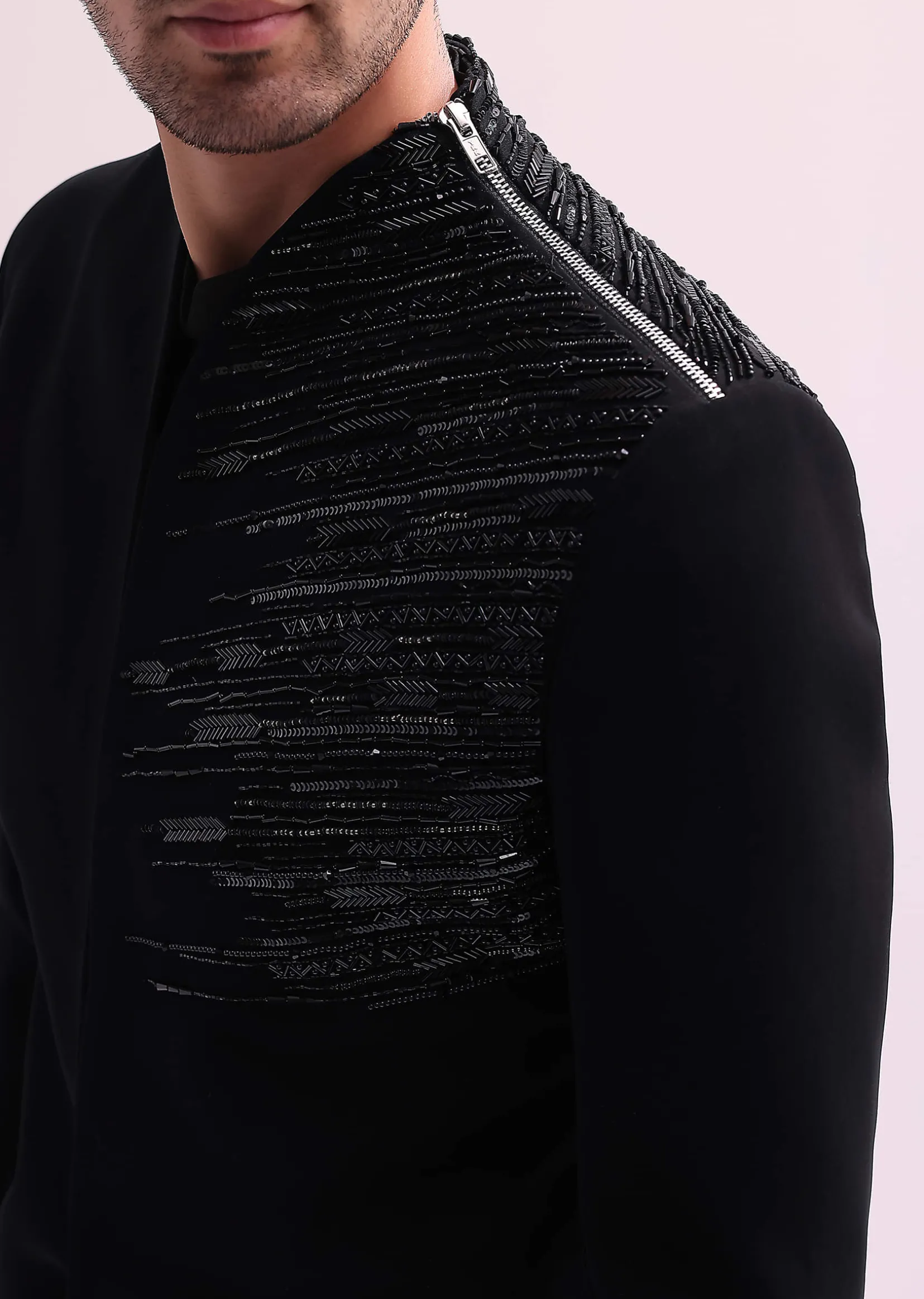 Black Chain Embellished Jacket With Shirt And Pants