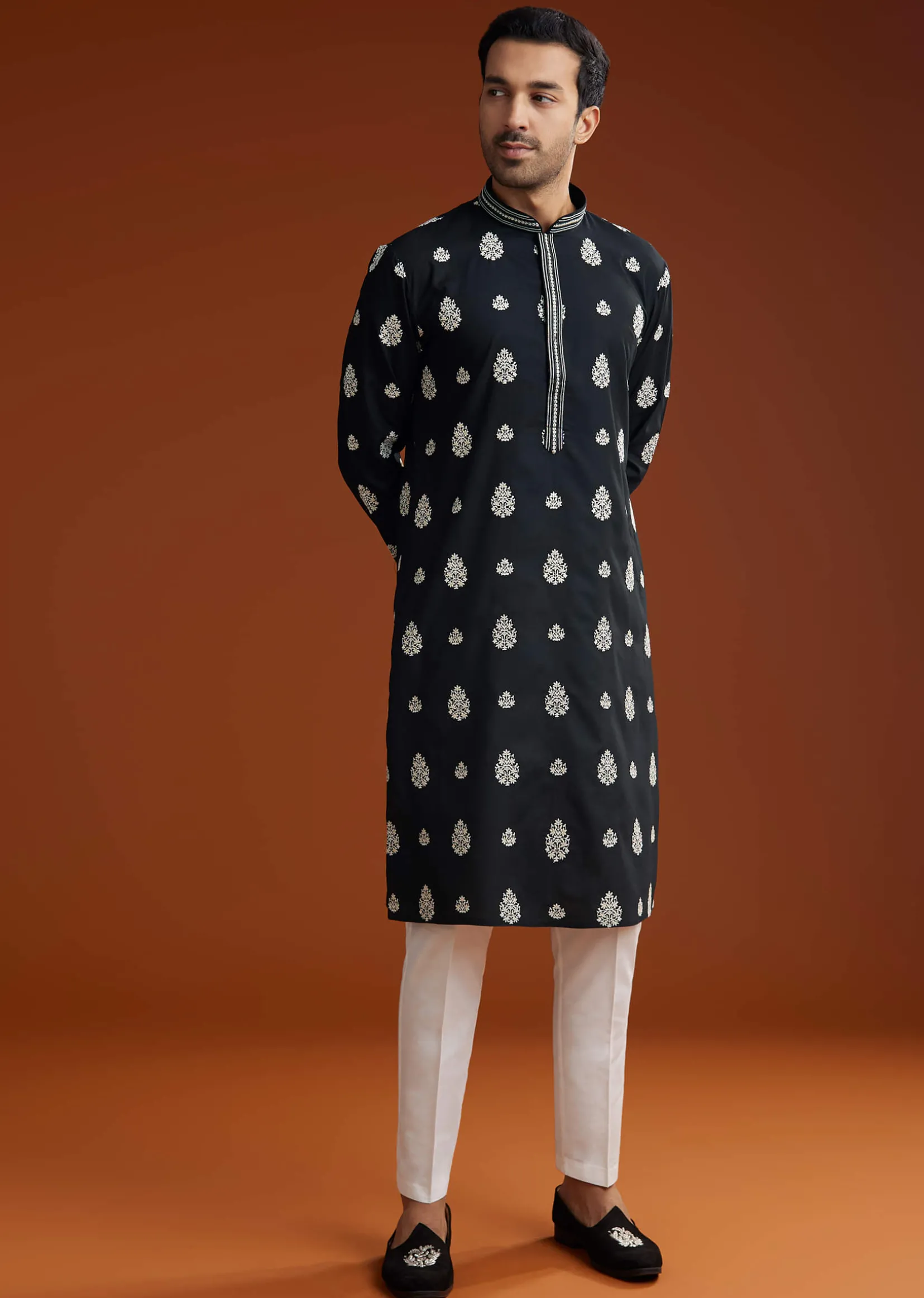 Black Chanderi Kurta Pant Set