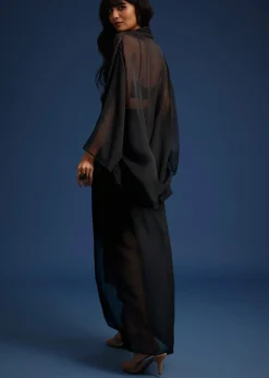 Black Chiffon Asymmetrical Skirt And Jacket Set