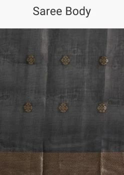 Black Colorblock Spun Silk Saree With Woven Butti Work