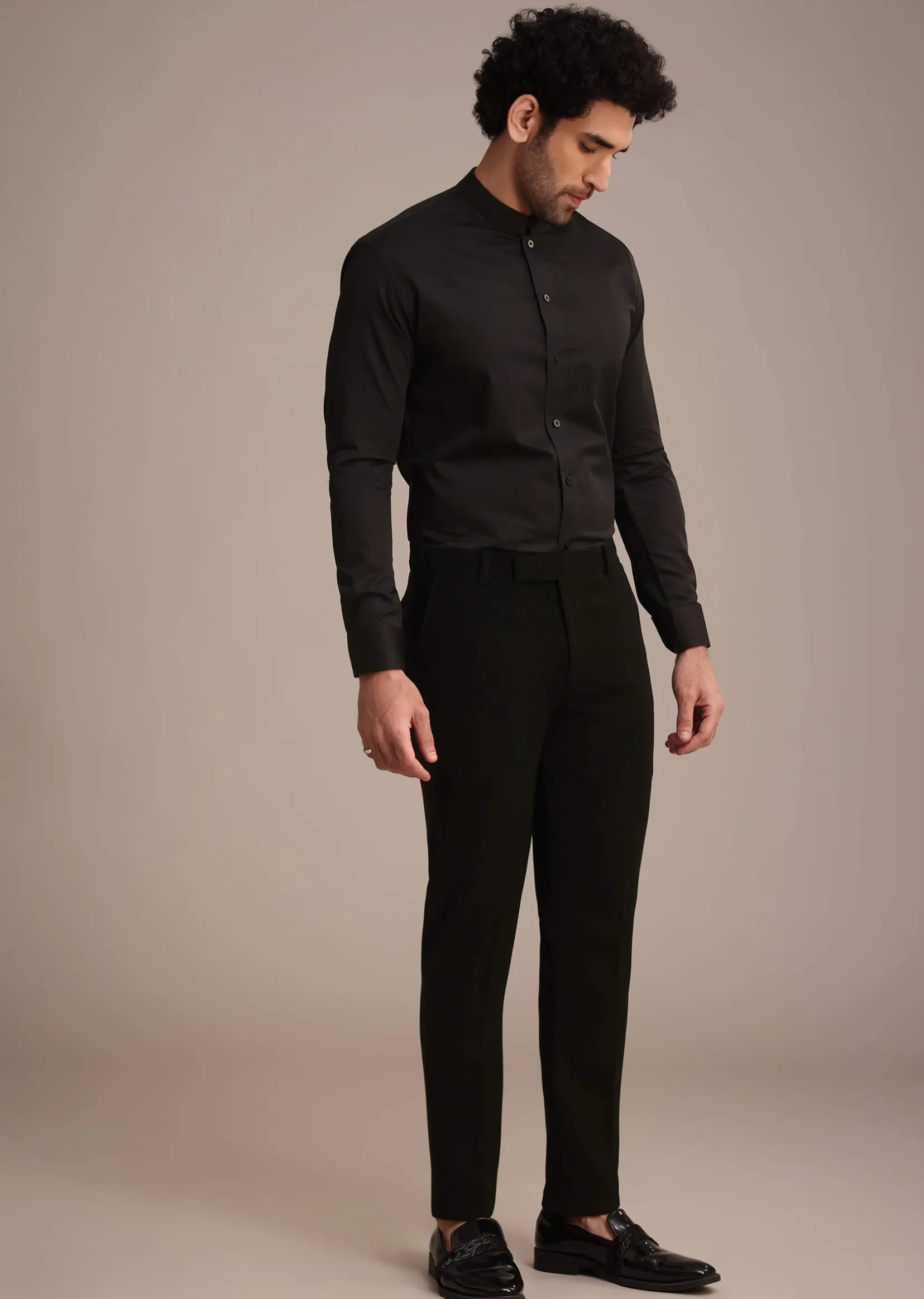 Black Crepe Tuxedo Suit With Hand Work