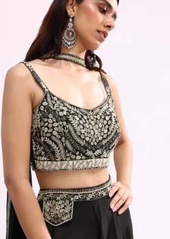 Black Crop Top And Palazzo Set With Zari Work