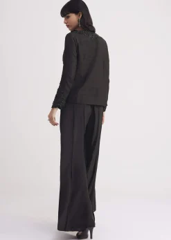 Black Crop Top With Flared Satin Palazzo