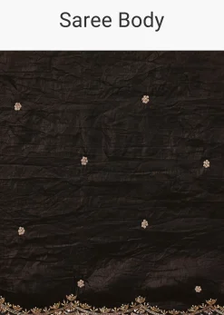 Black Crushed Tissue Saree With Sequin And Cutdana Embroidered Border