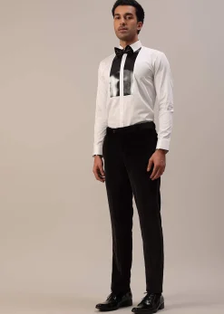 Black Crystal Handwork Tuxedo Set In Velvet