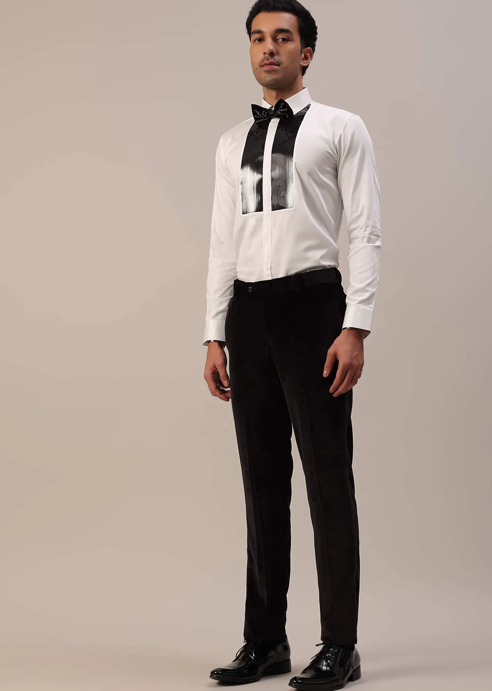 Black Crystal Handwork Tuxedo Set In Velvet
