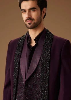 Black Cut Dana Work Indo Western Tuxedo