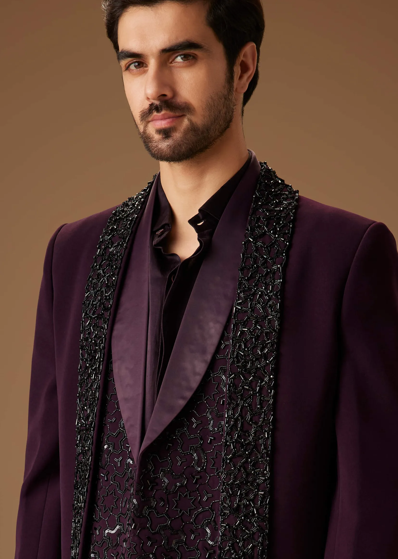 Black Cut Dana Work Indo Western Tuxedo