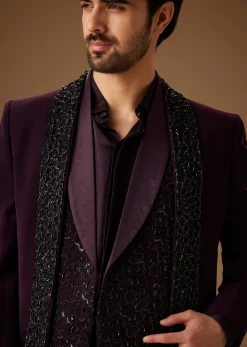 Black Cut Dana Work Indo Western Tuxedo
