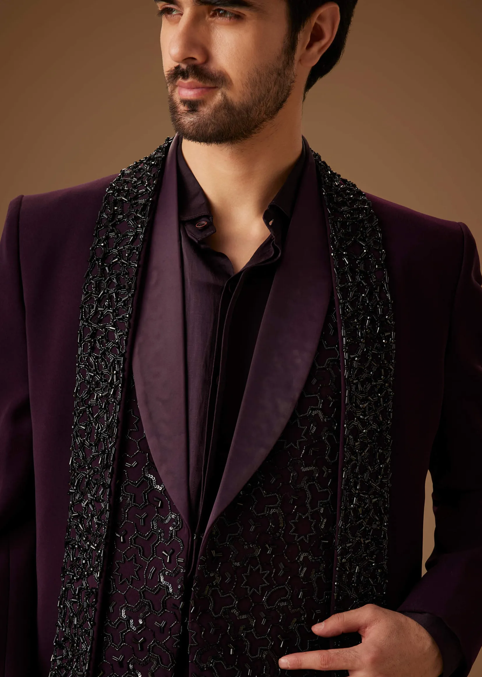 Black Cut Dana Work Indo Western Tuxedo