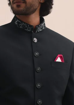 Black Cutdana Embroidered Sherwani For Men