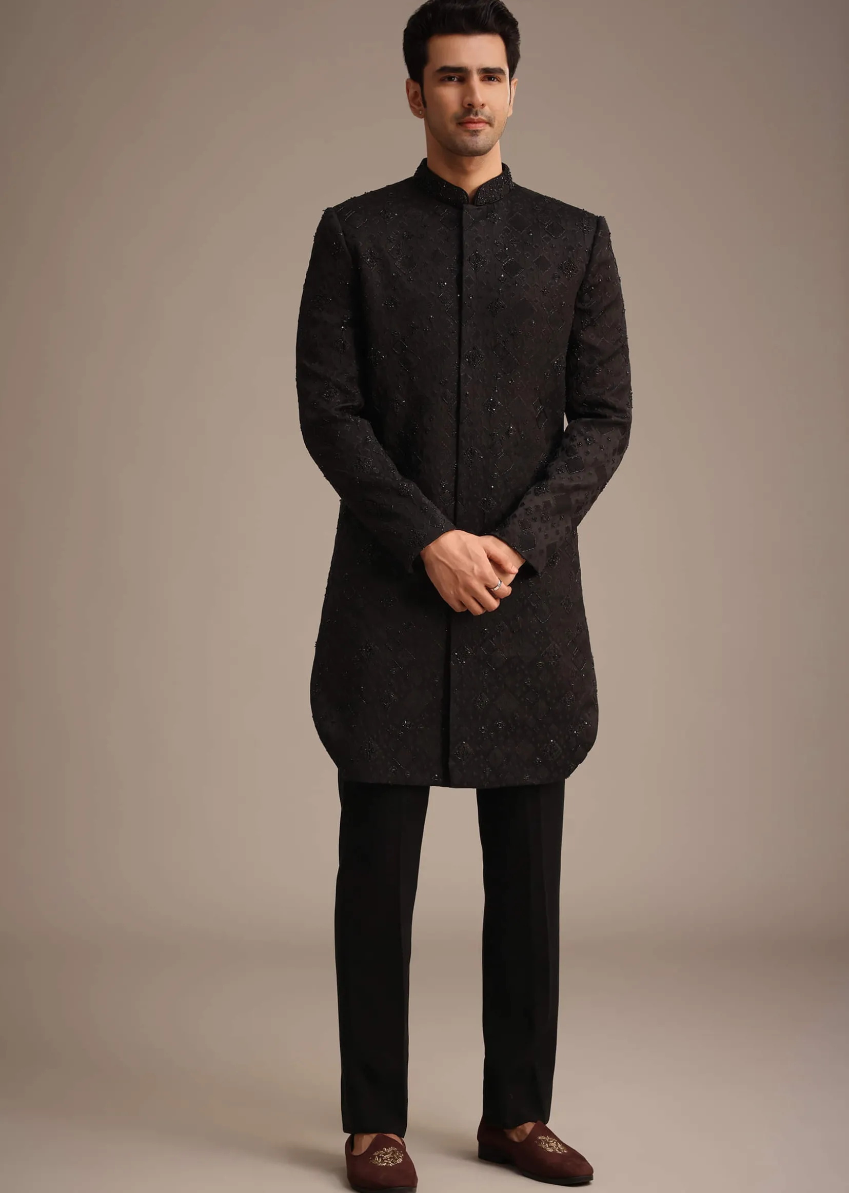 Black Cutdana Work Indowestern Set