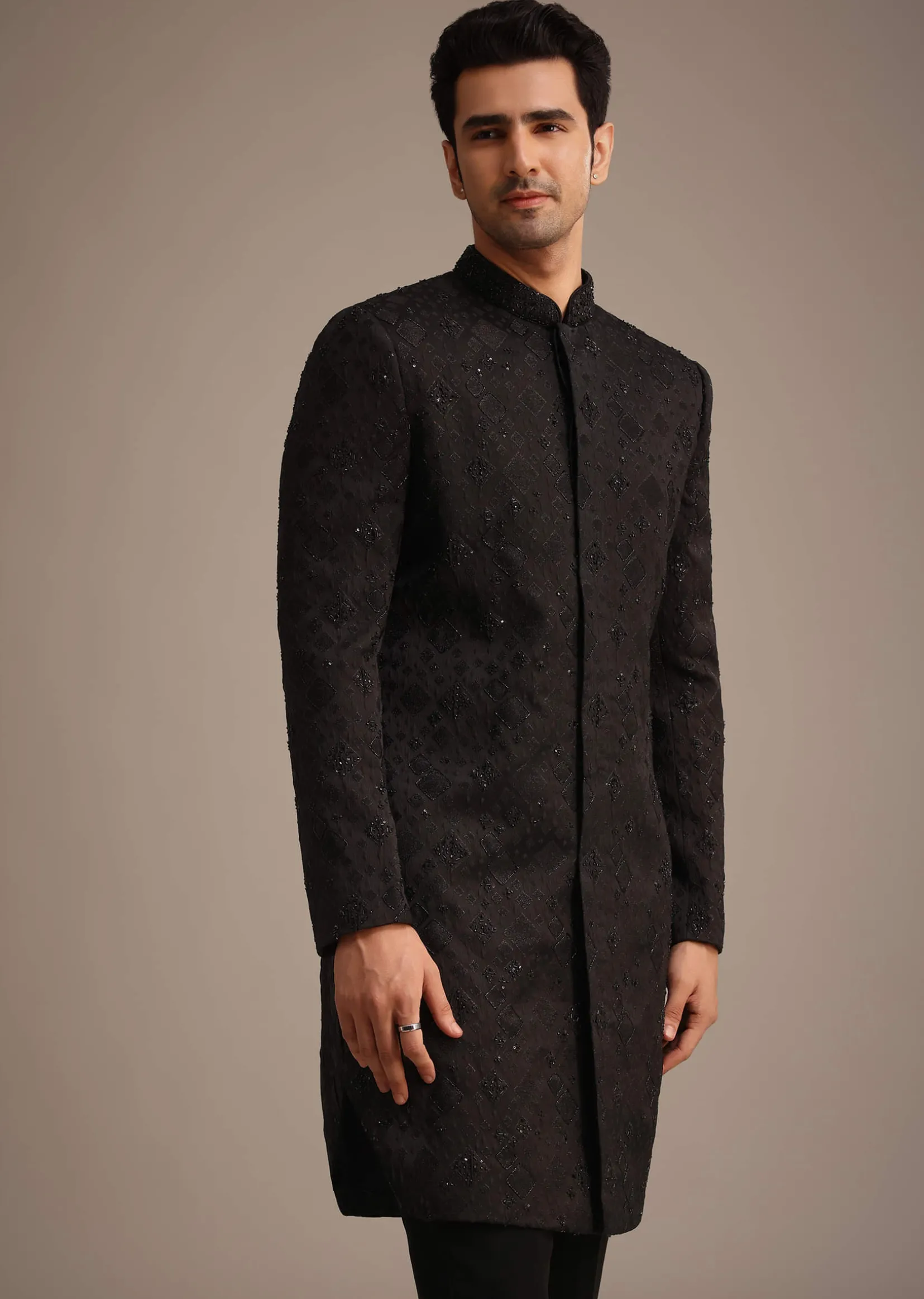 Black Cutdana Work Indowestern Set