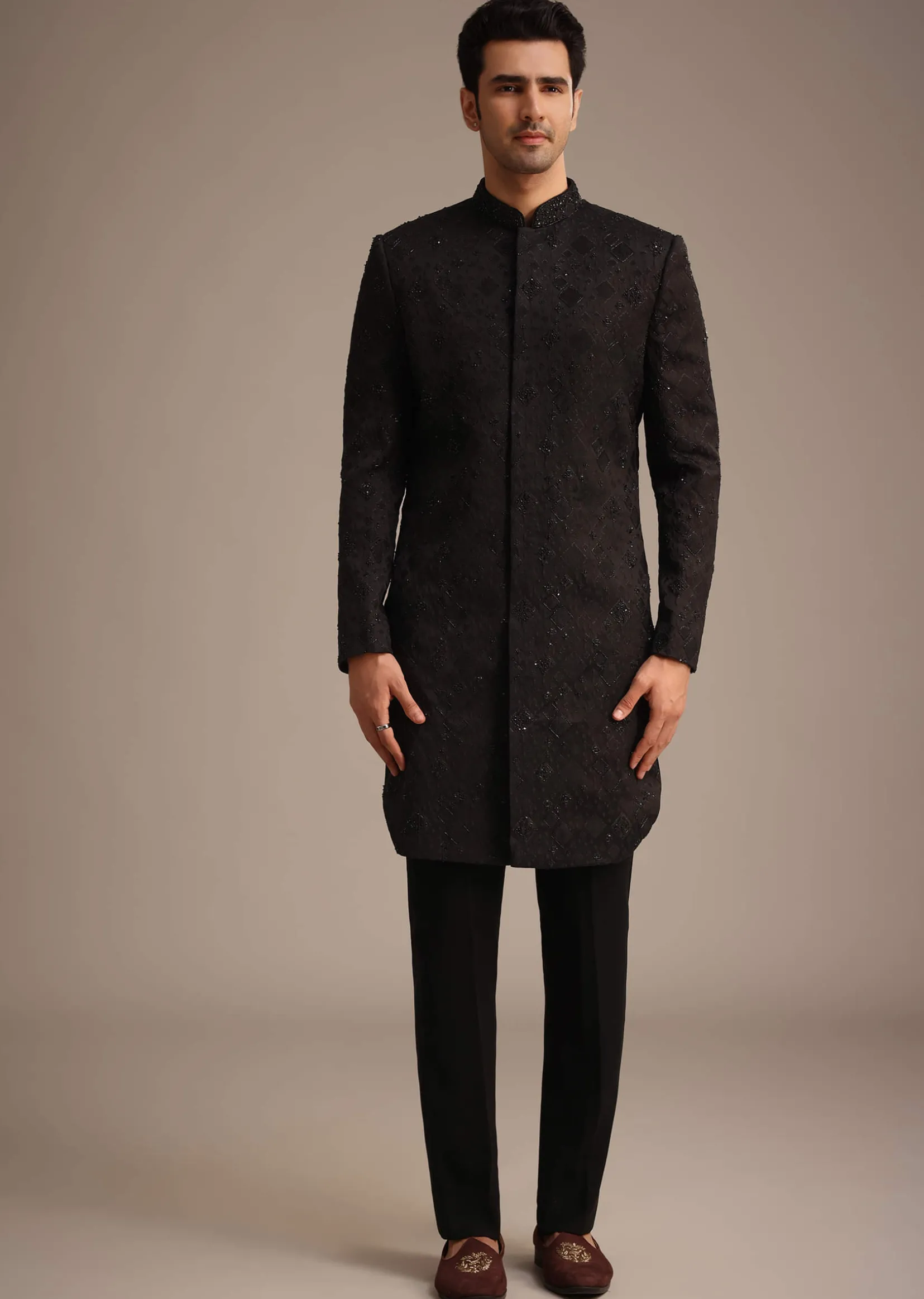 Black Cutdana Work Indowestern Set