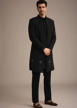 Black Cutdana Work Indowestern And Kurta Set
