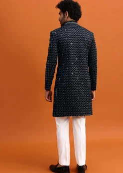 Black Cutdana Work Sherwani Set For Men