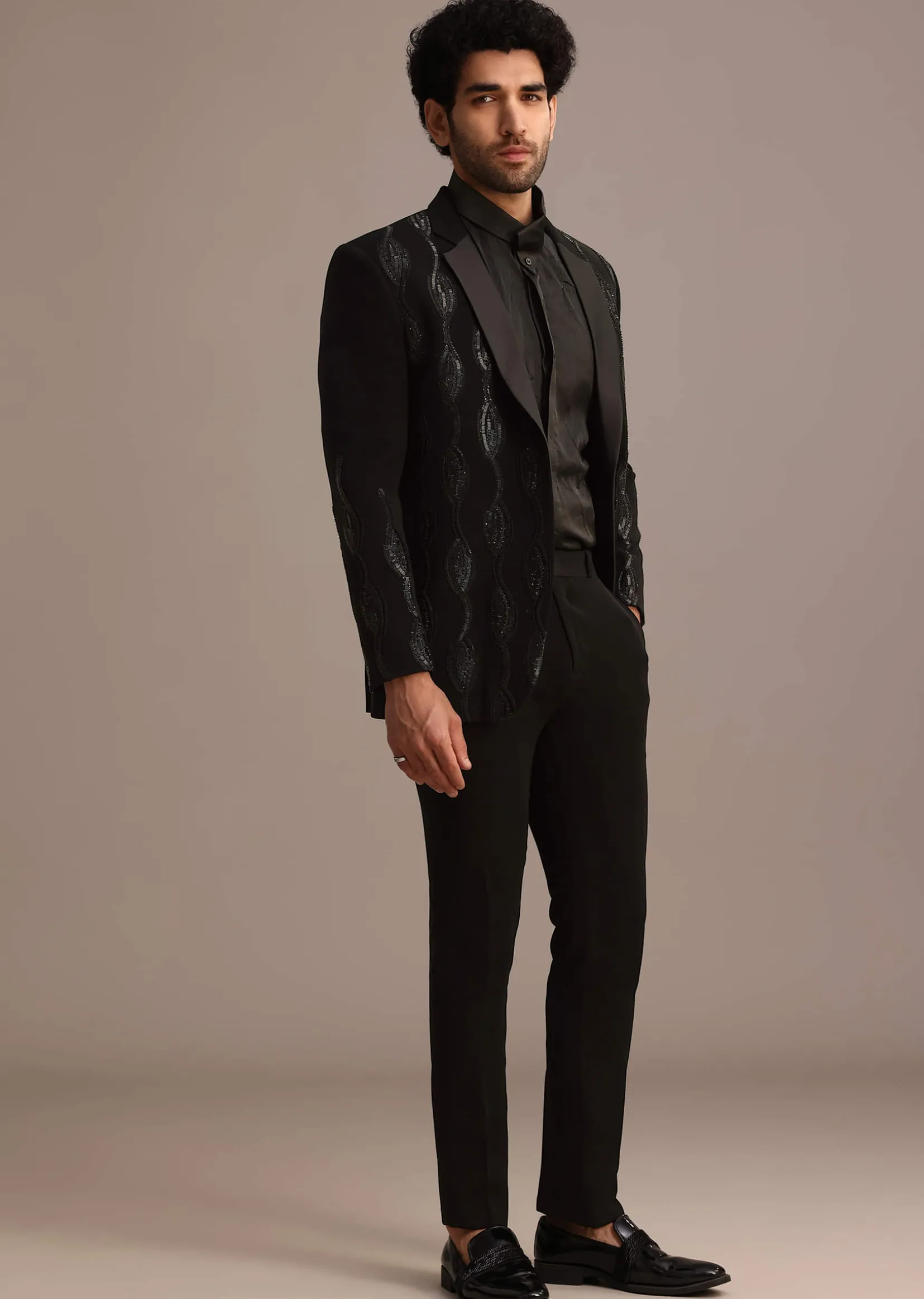 Black Embellished Blazer and Pant Set