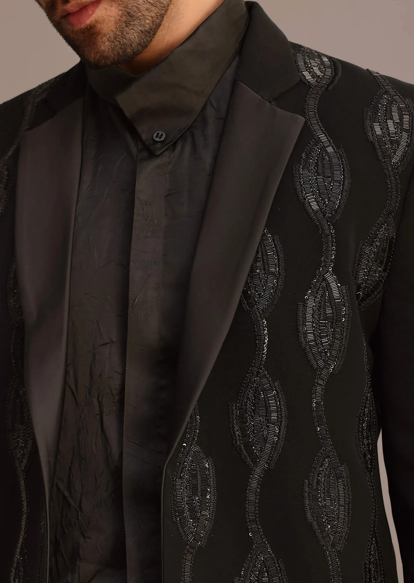 Black Embellished Blazer and Pant Set