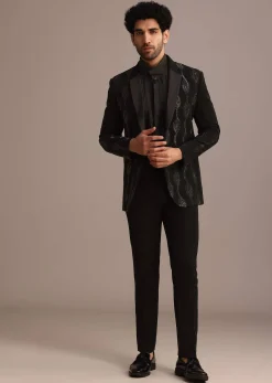 Black Embellished Blazer and Pant Set