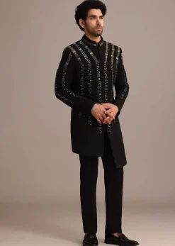 Black Embellished Indo Western Suit