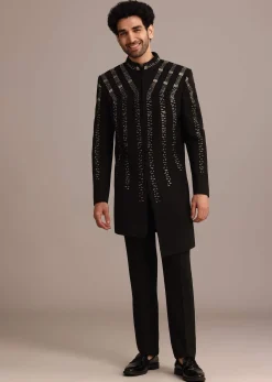 Black Embellished Indo Western Suit