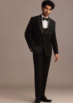 Black Embellished Tuxedo Suit