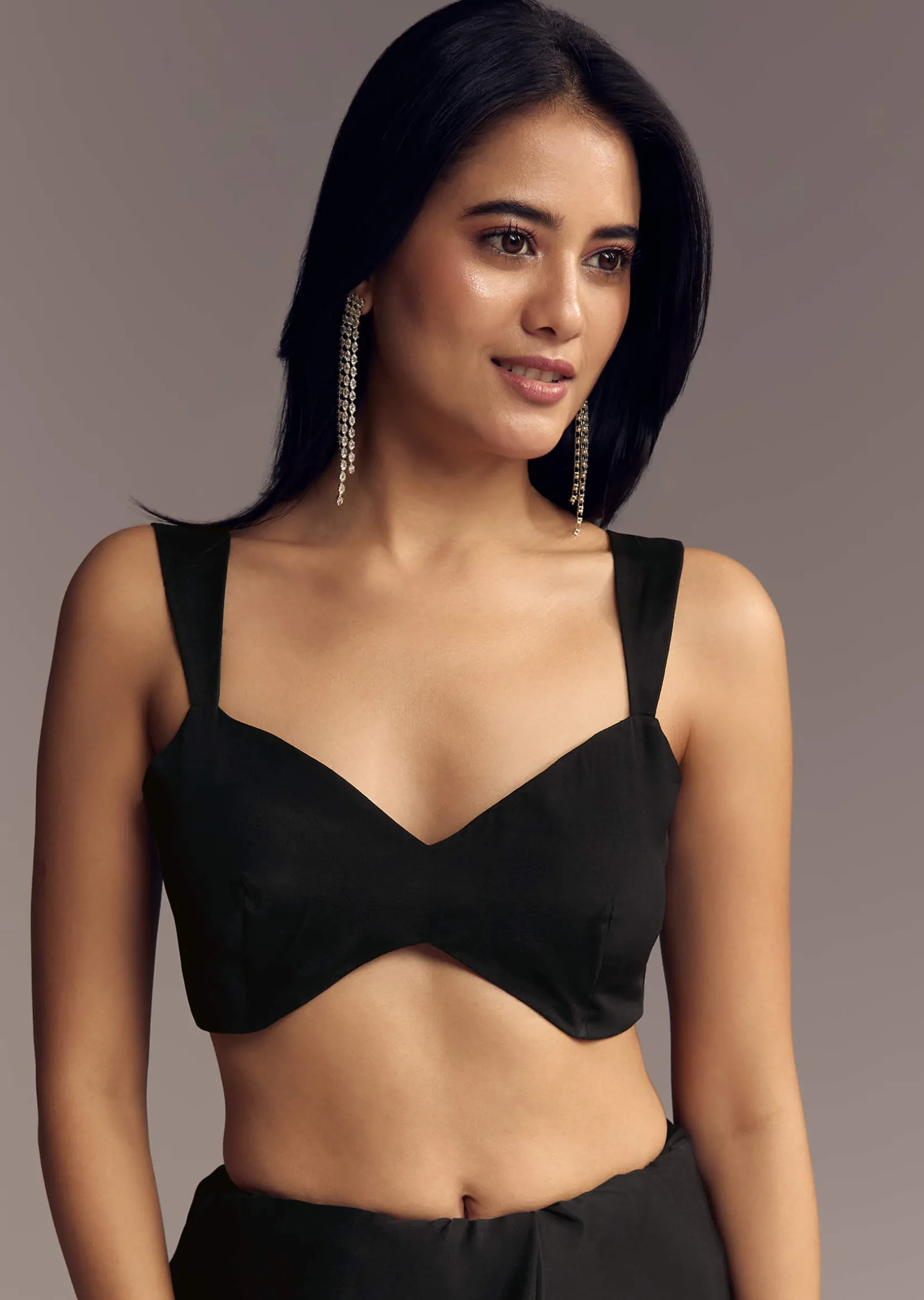 Black Embroidered Chinon Saree With Cut Dana Work