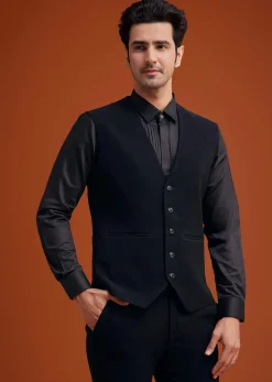 Black Embroidered Floral Tuxedo Set