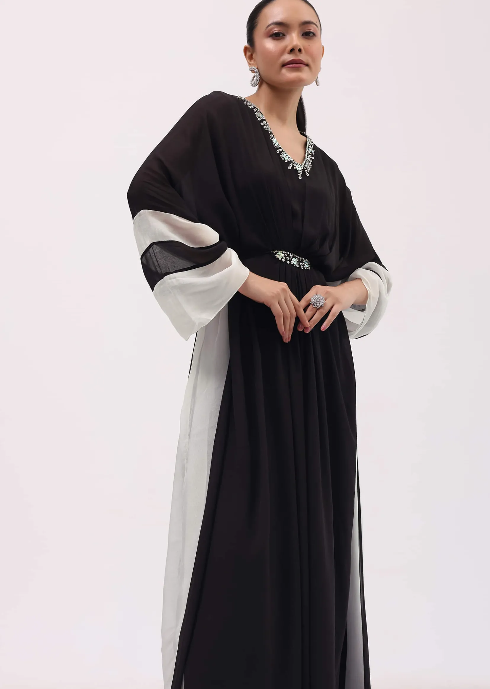 Black Embroidered Georgette Kaftaan Gown