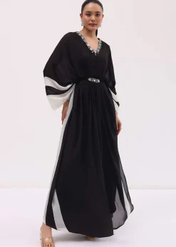 Black Embroidered Georgette Kaftaan Gown