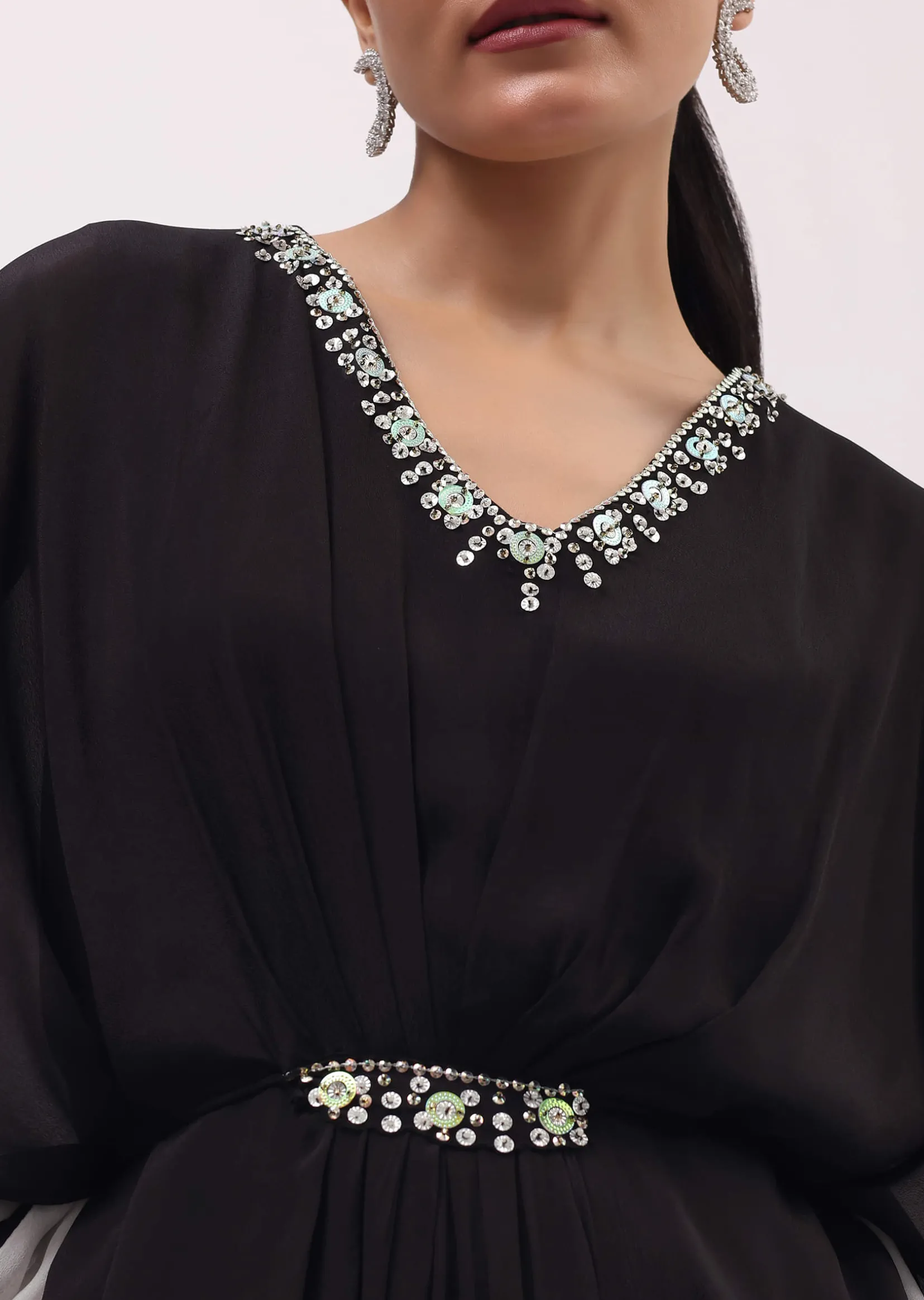 Black Embroidered Georgette Kaftaan Gown