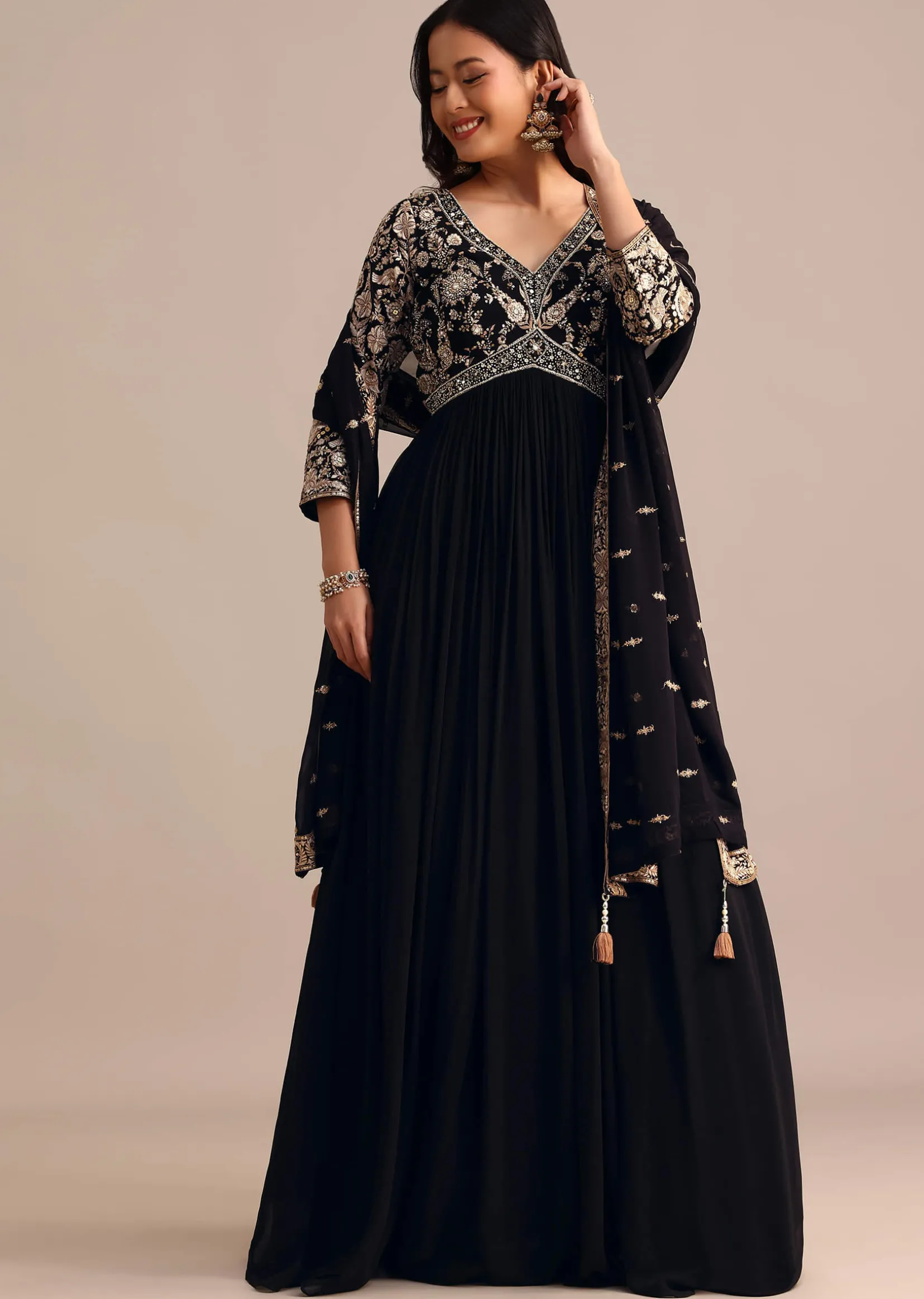 Black Embroidered Georgette Anarkali Suit
