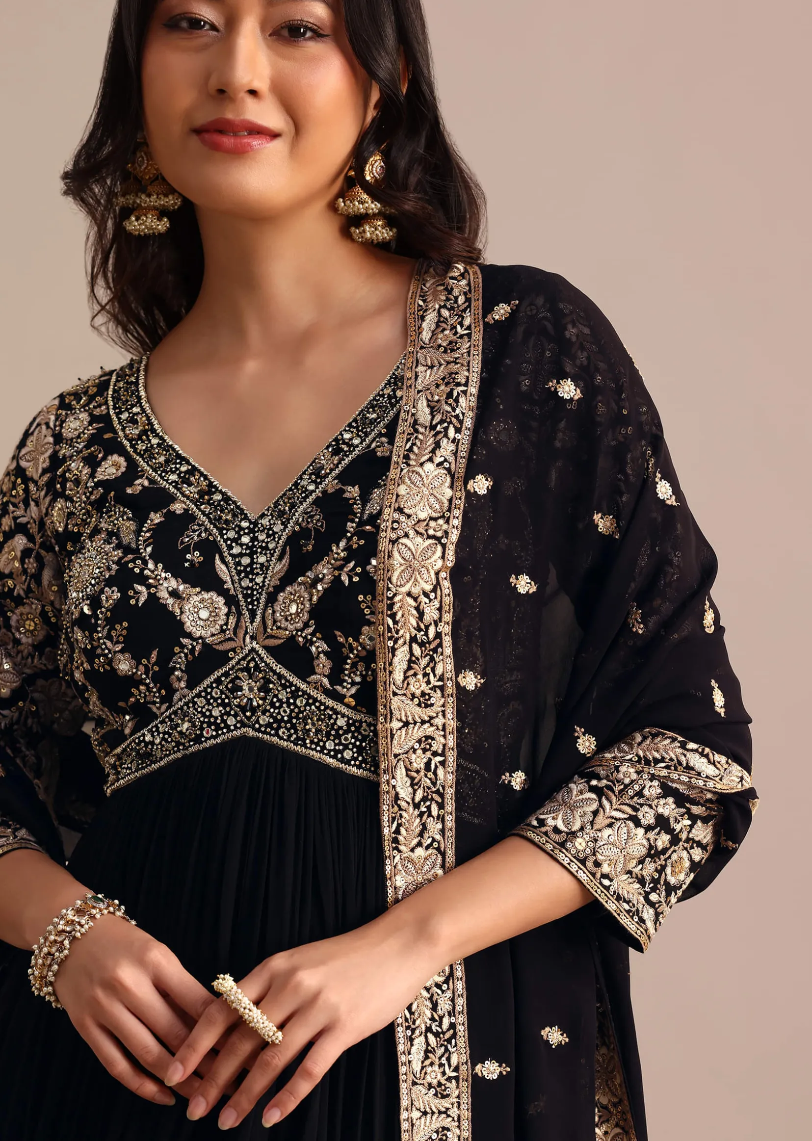 Black Embroidered Georgette Anarkali Suit